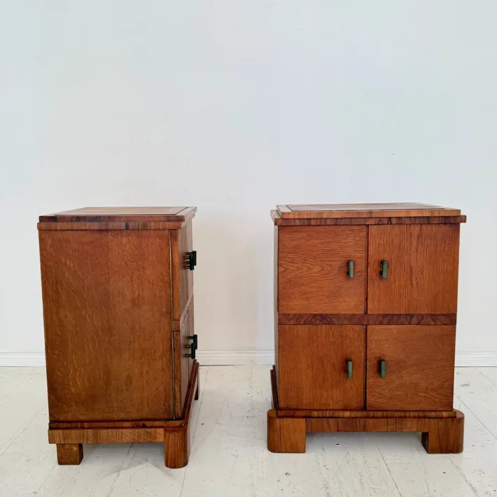 Pamono German Art Deco Night Cabinets in Walnut and Oak with Storage, 1920s, Set of 2 Discount