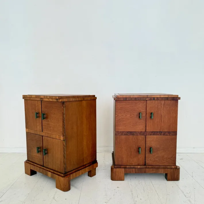 Pamono German Art Deco Night Cabinets in Walnut and Oak with Storage, 1920s, Set of 2 Discount