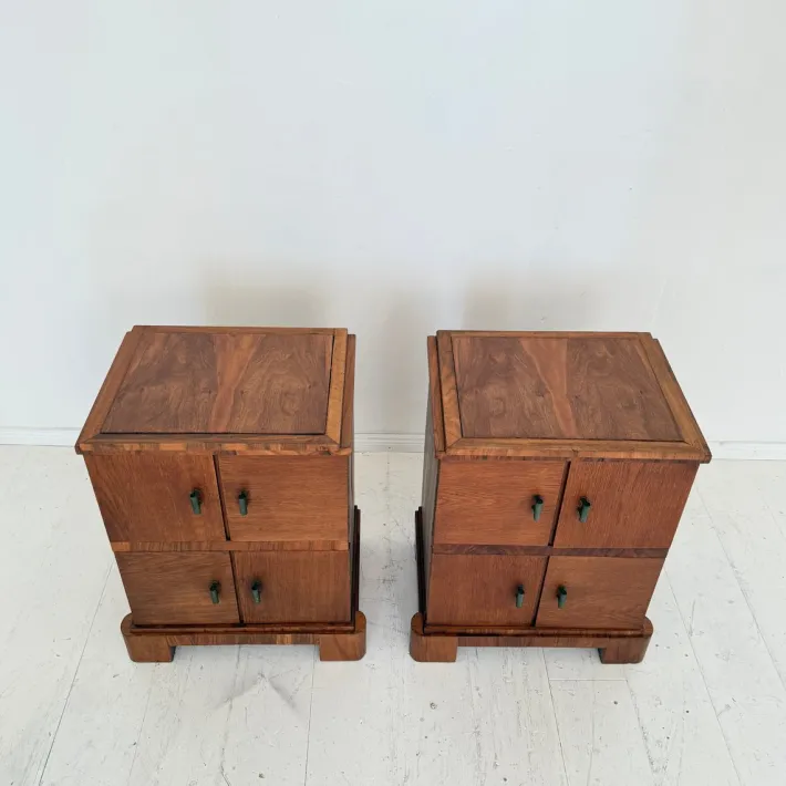 Pamono German Art Deco Night Cabinets in Walnut and Oak with Storage, 1920s, Set of 2 Discount