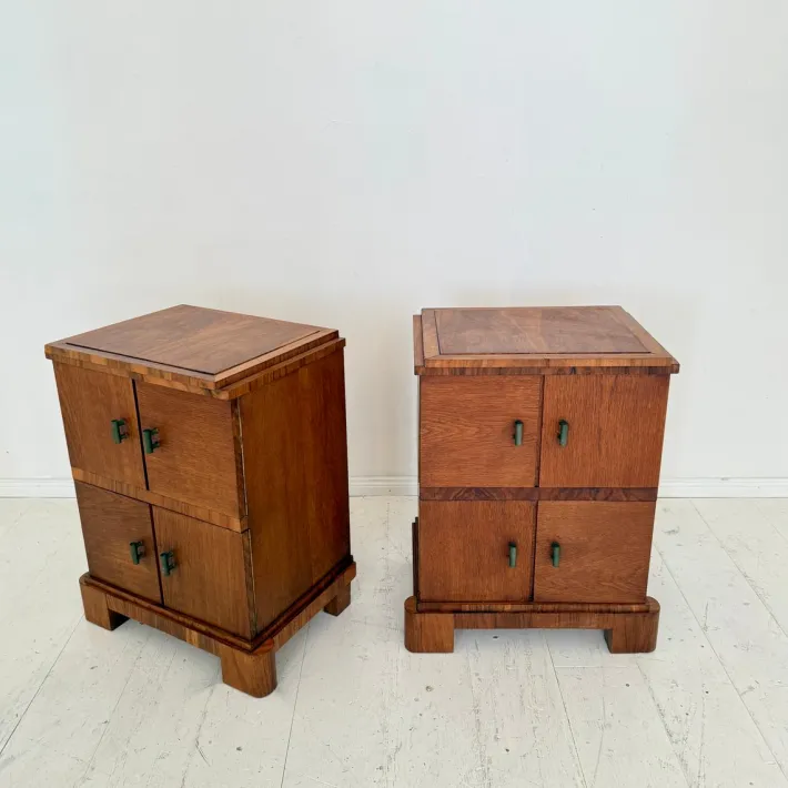 Pamono German Art Deco Night Cabinets in Walnut and Oak with Storage, 1920s, Set of 2 Discount