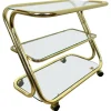 Pamono Glass & Golden Metal Serving Cart Trolley by Morex, Italy, 1980s Outlet