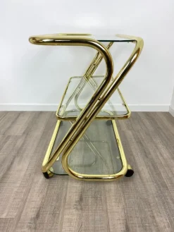 Pamono Glass & Golden Metal Serving Cart Trolley by Morex, Italy, 1980s Outlet