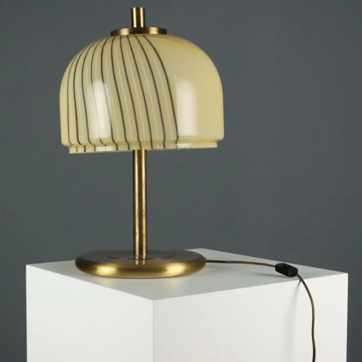Pamono Glass and Brass Table Lamp, 1970 Sale