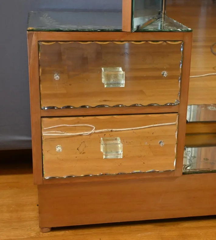Pamono Glass Dressing Table in Fruit Wood, 1950 Clearance
