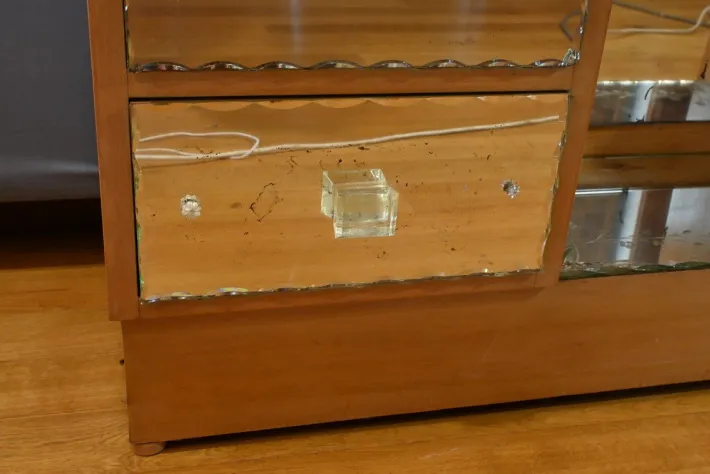 Pamono Glass Dressing Table in Fruit Wood, 1950 Clearance