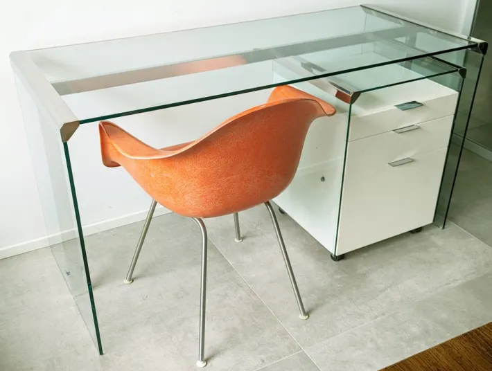 Pamono Glass, Painted Wood and Chrome-Plated Metal Desk by Gallotti e Radice, 1990s Best