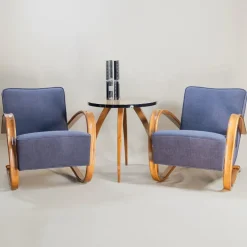 Pamono H-269 Armchairs and Coffee Table attributed to Jindřich Halabala for Up Závody & Vase attributed to Karel Panda, 1930s, Set of 4