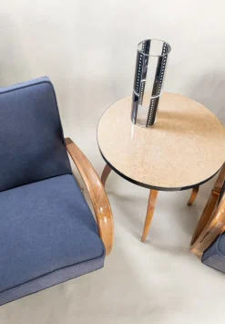 Pamono H-269 Armchairs and Coffee Table attributed to Jindřich Halabala for Up Závody & Vase attributed to Karel Panda, 1930s, Set of 4