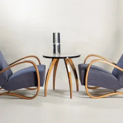 Pamono H-269 Armchairs and Coffee Table attributed to Jindřich Halabala for Up Závody & Vase attributed to Karel Panda, 1930s, Set of 4