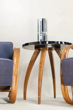 Pamono H-269 Armchairs and Coffee Table attributed to Jindřich Halabala for Up Závody & Vase attributed to Karel Panda, 1930s, Set of 4