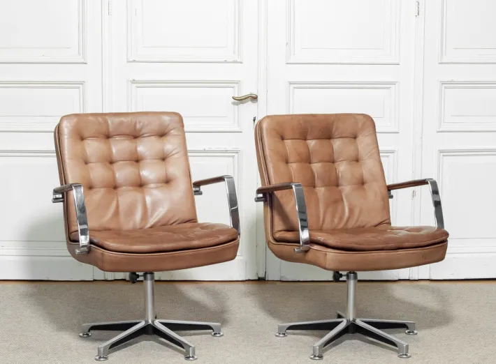 Pamono Hercules Desk Chairs in Leather by Kenneth Bergenblad for Dux, Sweden, 1970s, Set of 2 Discount