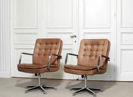 Pamono Hercules Desk Chairs in Leather by Kenneth Bergenblad for Dux, Sweden, 1970s, Set of 2 Discount