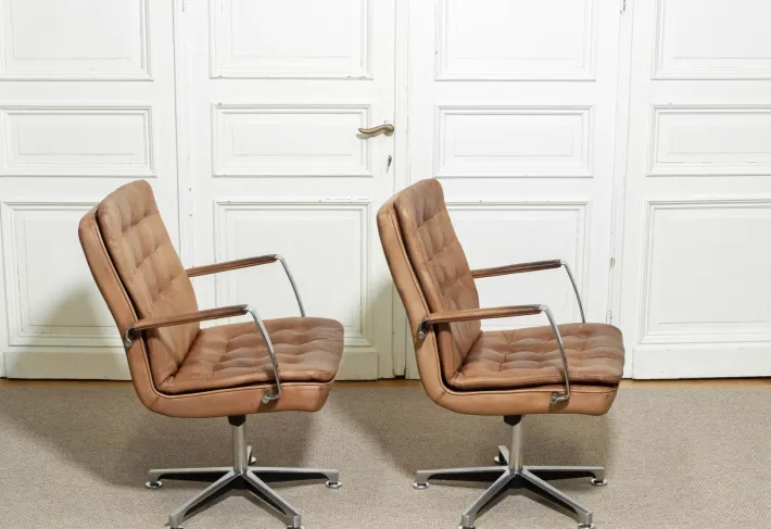 Pamono Hercules Desk Chairs in Leather by Kenneth Bergenblad for Dux, Sweden, 1970s, Set of 2 Discount
