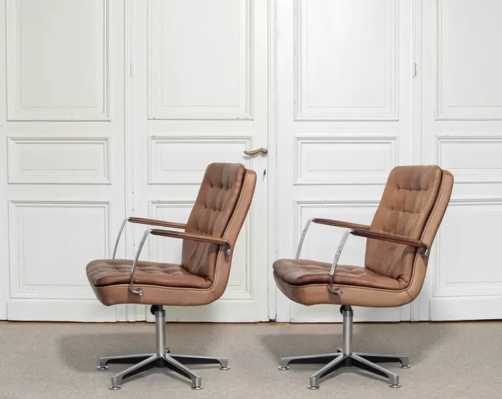 Pamono Hercules Desk Chairs in Leather by Kenneth Bergenblad for Dux, Sweden, 1970s, Set of 2 Discount