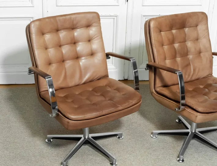 Pamono Hercules Desk Chairs in Leather by Kenneth Bergenblad for Dux, Sweden, 1970s, Set of 2 Discount