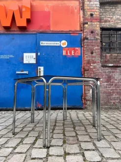 Pamono Hexagon Dining Table in Smoked Glass and Chrome Sale