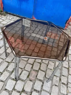 Pamono Hexagon Dining Table in Smoked Glass and Chrome Sale