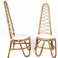 Pamono High Back Bamboo Chairs and Table, 1960s, Set of 3 Online