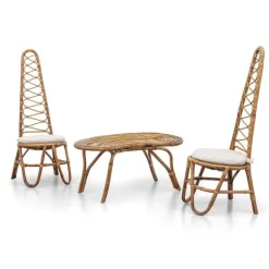 Pamono High Back Bamboo Chairs and Table, 1960s, Set of 3 Online
