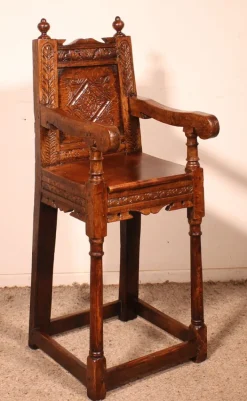 Pamono High Period Children's Chair in Oak, 17th Century New