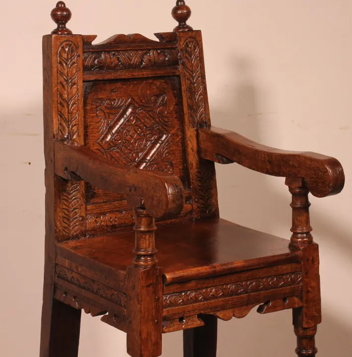 Pamono High Period Children's Chair in Oak, 17th Century New