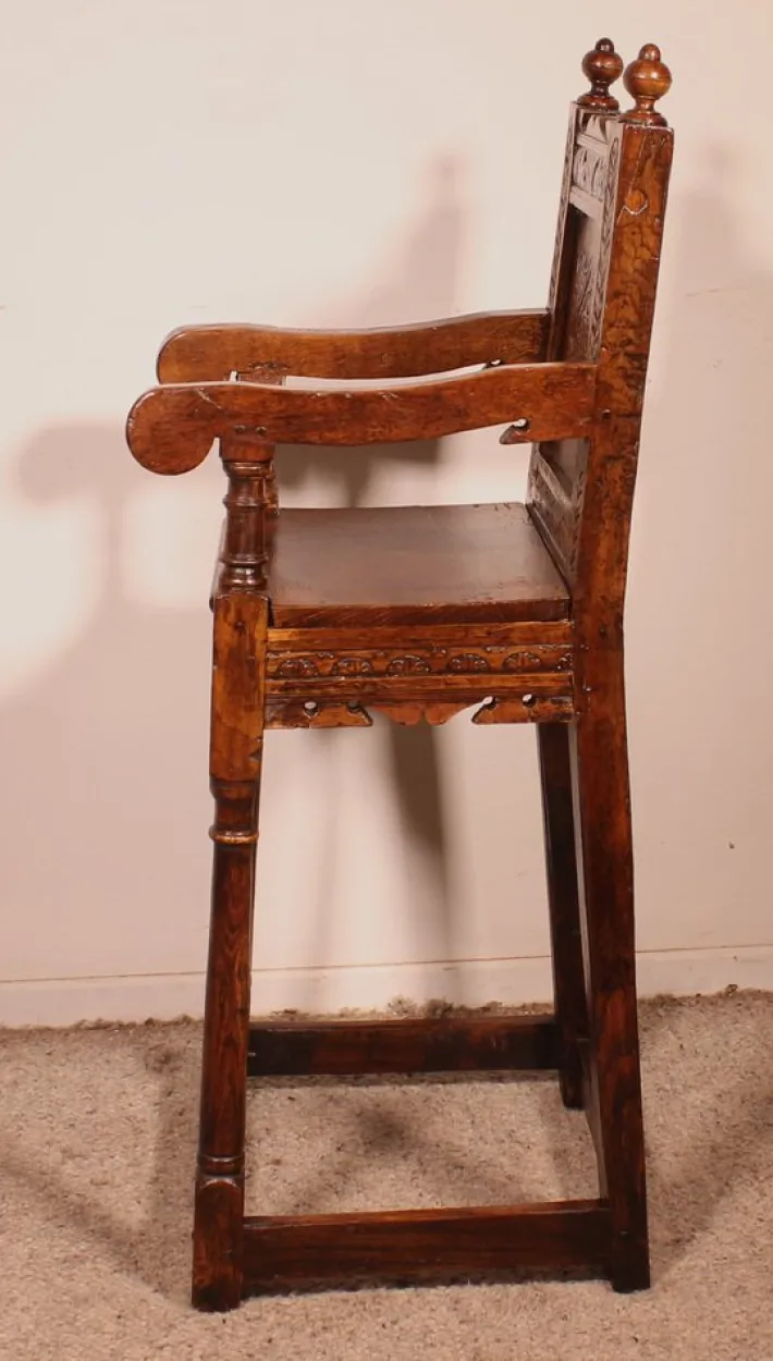 Pamono High Period Children's Chair in Oak, 17th Century New