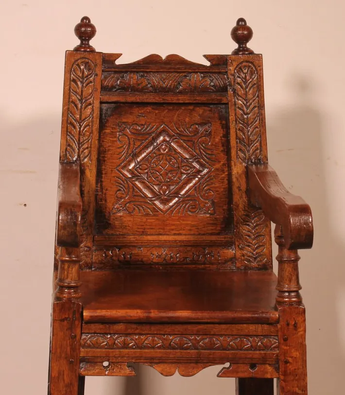 Pamono High Period Children's Chair in Oak, 17th Century New