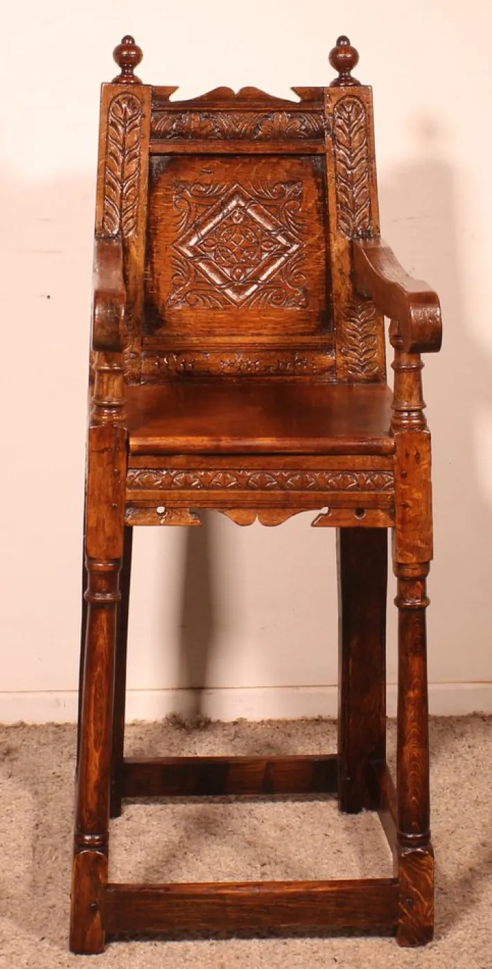 Pamono High Period Children's Chair in Oak, 17th Century New