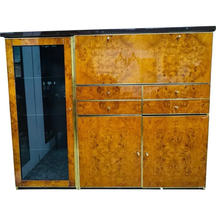 Pamono High Sideboard in Radica and Gilded Metal, 1970s Sale