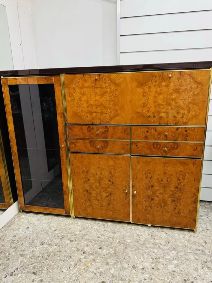 Pamono High Sideboard in Radica and Gilded Metal, 1970s Sale