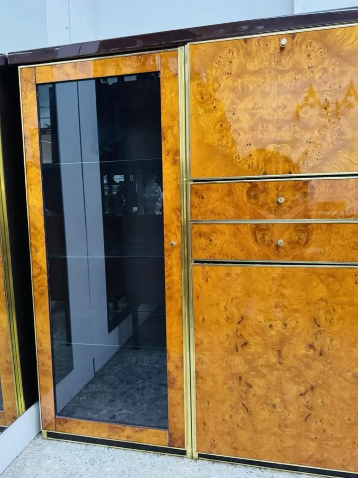 Pamono High Sideboard in Radica and Gilded Metal, 1970s Sale