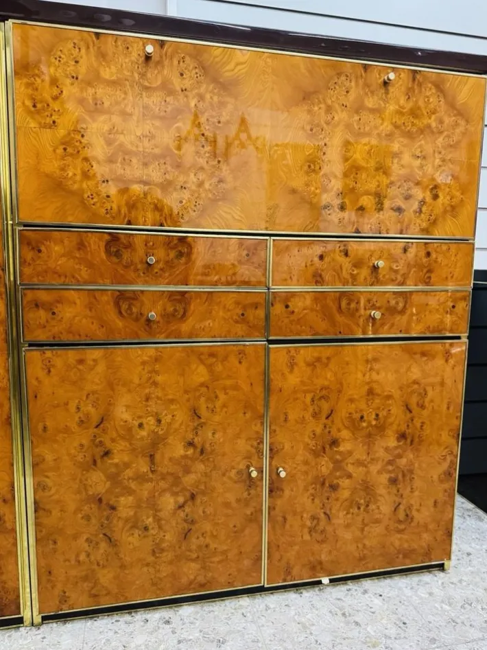 Pamono High Sideboard in Radica and Gilded Metal, 1970s Sale