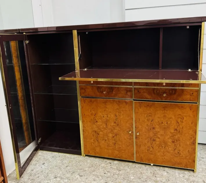 Pamono High Sideboard in Radica and Gilded Metal, 1970s Sale