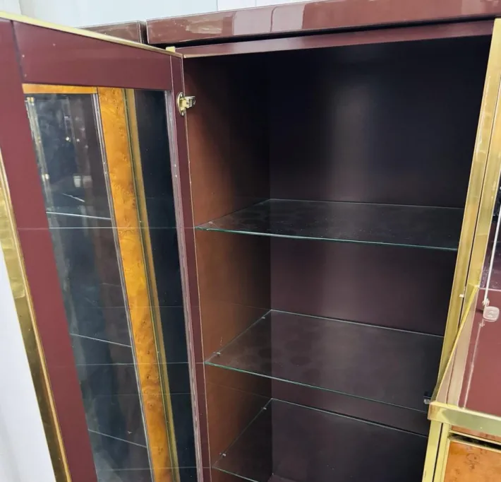 Pamono High Sideboard in Radica and Gilded Metal, 1970s Sale