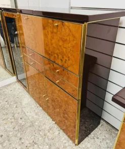 Pamono High Sideboard in Radica and Gilded Metal, 1970s Sale