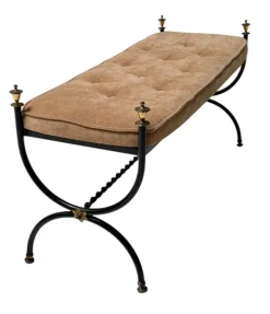 Pamono Hollywood Regency Patinated Iron and Brass Bedroom Bench, 1960s Sale