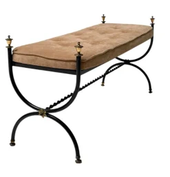 Pamono Hollywood Regency Patinated Iron and Brass Bedroom Bench, 1960s Sale