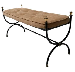 Pamono Hollywood Regency Patinated Iron and Brass Bedroom Bench, 1960s Sale