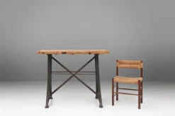 Pamono Industrial Bistro Table with Cast Iron Legs and Wooden Top, Belgium, 1920s Outlet