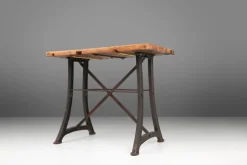 Pamono Industrial Bistro Table with Cast Iron Legs and Wooden Top, Belgium, 1920s Outlet
