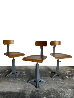 Pamono Industrial Factory Machinist Sewing Chairs from Simanco, 1940s, Set of 3 Clearance