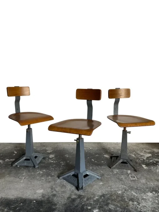 Pamono Industrial Factory Machinist Sewing Chairs from Simanco, 1940s, Set of 3 Clearance