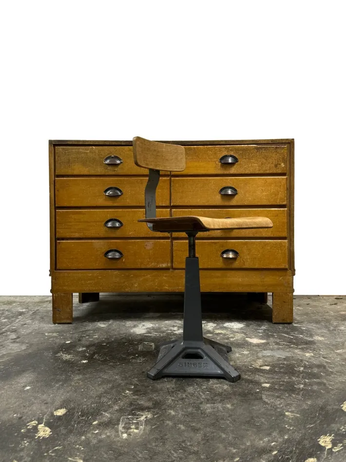 Pamono Industrial Factory Machinist Sewing Chairs from Simanco, 1940s, Set of 3 Clearance