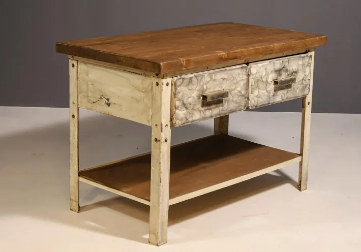Pamono Industrial Iron Kitchen Table, Former Czechoslovakia, 1950s Online