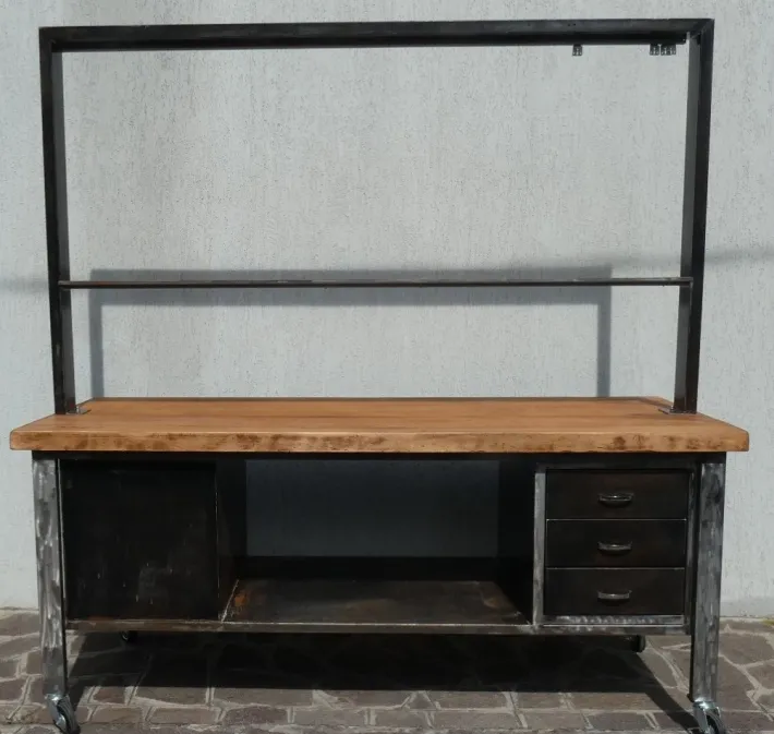 Pamono Industrial Island Counter in Steel and Walnut, 1970s Outlet