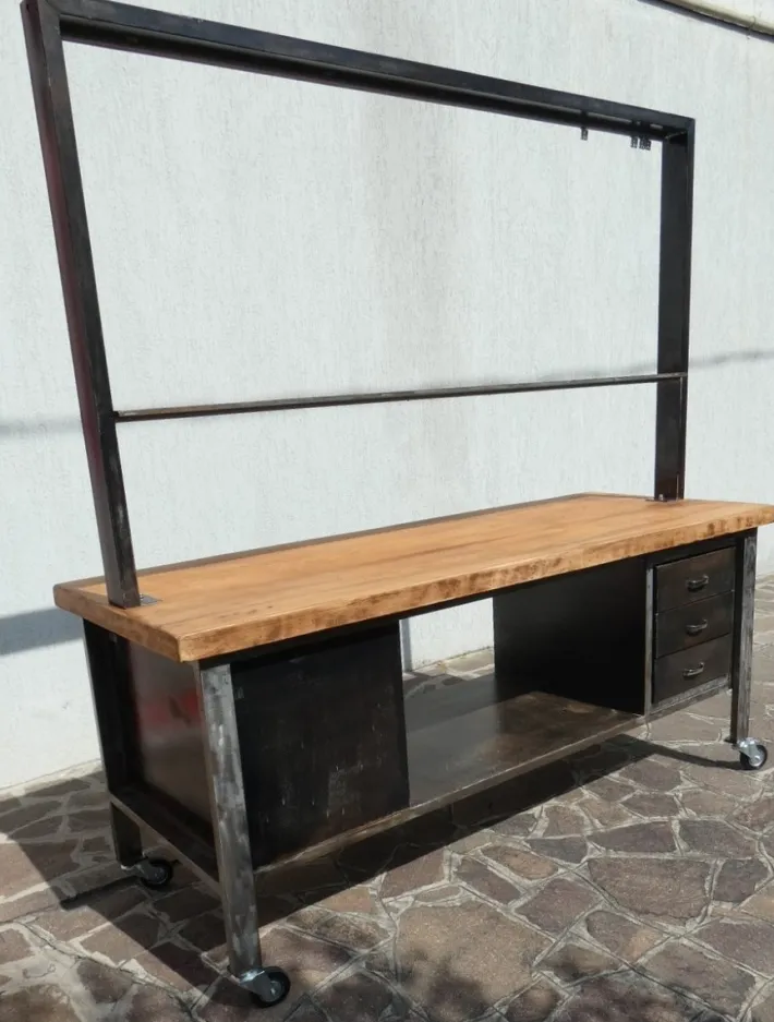 Pamono Industrial Island Counter in Steel and Walnut, 1970s Outlet