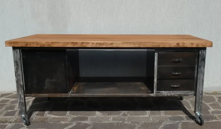 Pamono Industrial Island Counter in Steel and Walnut, 1970s Outlet