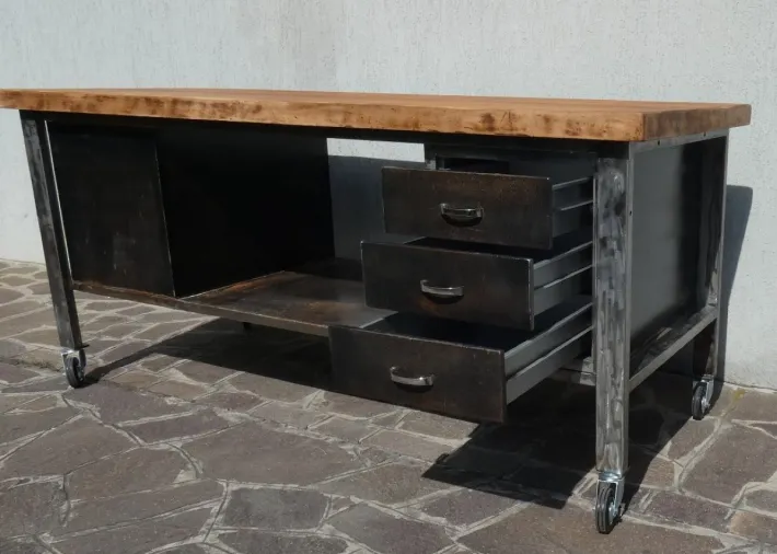 Pamono Industrial Island Counter in Steel and Walnut, 1970s Outlet