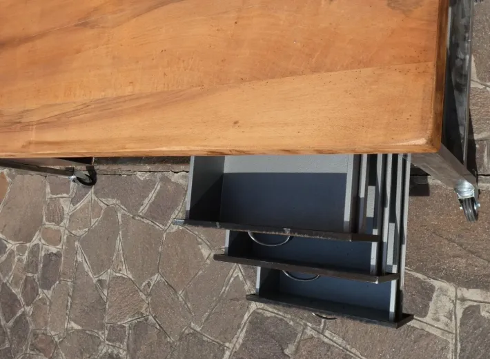 Pamono Industrial Island Counter in Steel and Walnut, 1970s Outlet