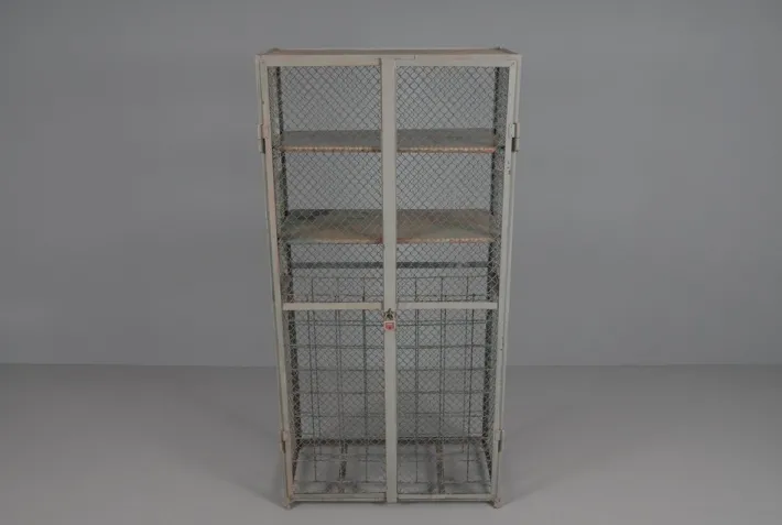 Pamono Industrial Lockable Metal Wine Cabinet with Space for 64 Wine Bottles, 1960s Outlet